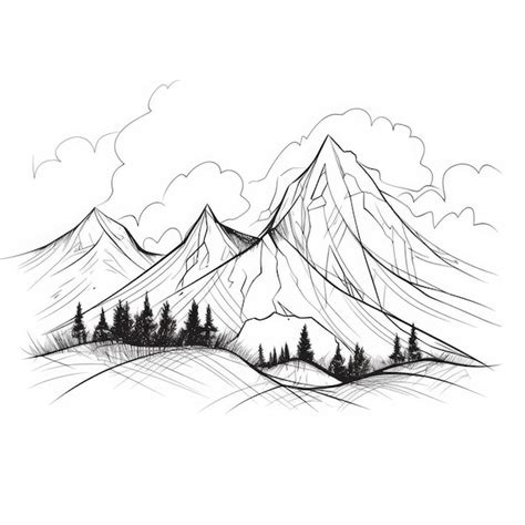 Dibujo de línea continua del paisaje de montaña minimalista Foto Premium