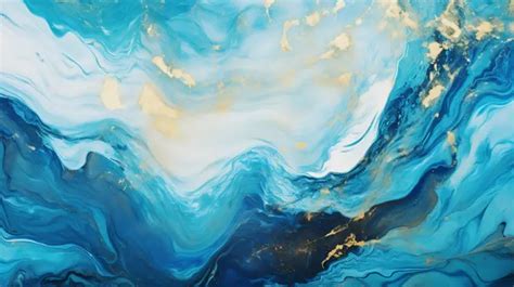 Marbleized Oceanic Liquid Background With Blue And Gold Texture Blue