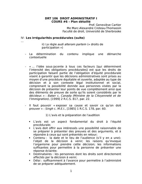 DRT 106 Plan detaillé cours 6 DRT 106 DROIT ADMINISTRATIF I COURS 6