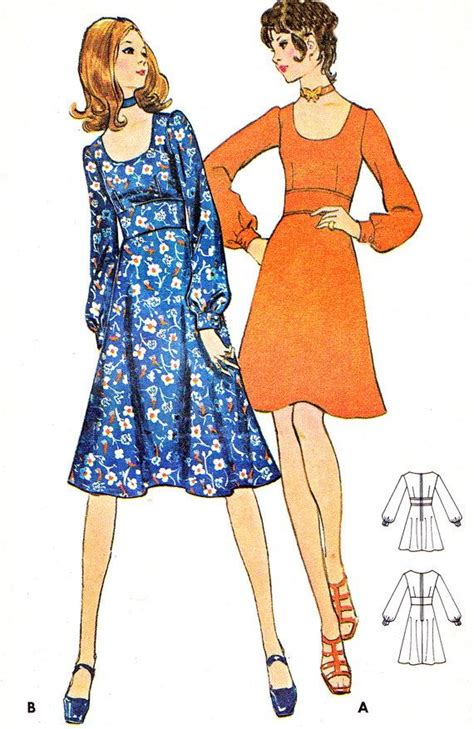 1970s Dress Pattern Butterick 6167 Fit And Flare A Line Day Or Evening Dress Long Sleev