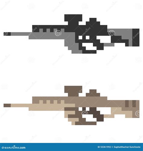 Illustration Pixel Art Icon Gun Assault Rifle Stock Vector