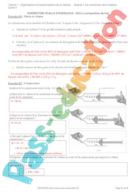 Composition De Lair Et Description De La Mati Re Exercices Avec Les