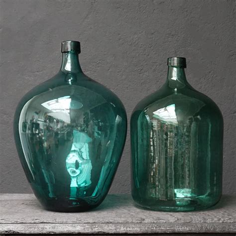 Set Of Five Early 20th Century Teal Blue Green Demijohns Lady Jeanne