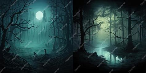 Premium AI Image | dark wallpaper in forest in the night in the style of surrealistic horror painter