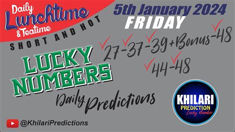 5th January 2024 Lucky Numbers For Uk49s Lunchtime Prediction For