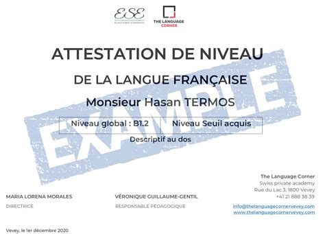 Attestation De Niveau The Language Corner Switzerland