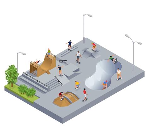 Conceito de parque de skate ilustração vetorial isométrica de