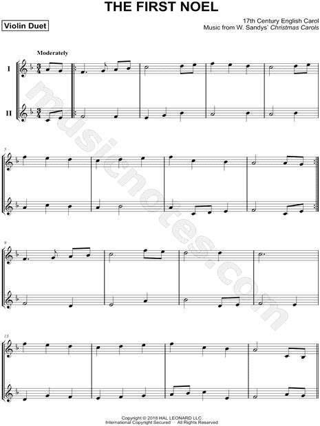 Traditional English Carol The First Noel Violin Duet Sheet Music In F Major Download