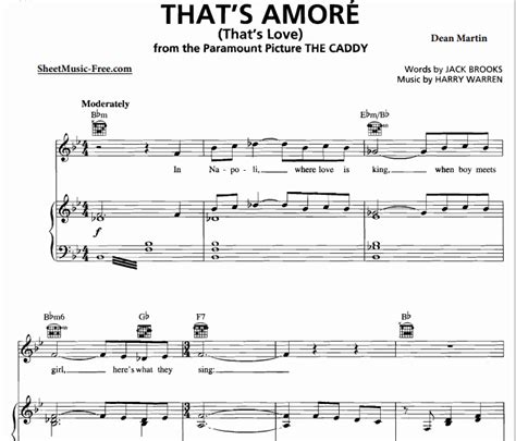 Dean Martin - That’s Amore Free Sheet Music PDF for Piano | The Piano Notes