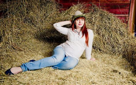 Hay Rolling Female Models Hats Redhead Ranch Fun Hay Women