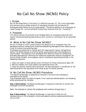 No Call No Show Policy Example - Fill Online, Printable, Fillable, Blank | pdfFiller