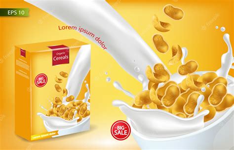 Premium Vector Cornflakes In Milk Splash Mockup