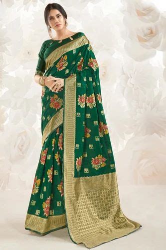 Bhelpuri Green Silk Woven Saree With Blouse Piece At Rs