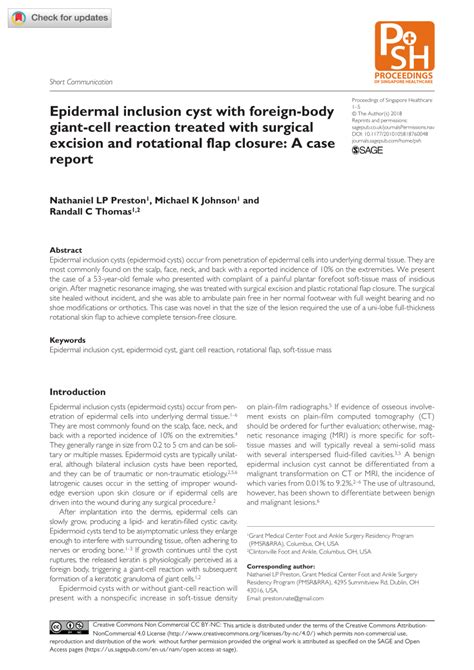 Pdf Epidermal Inclusion Cyst With Foreign Body Giant Cell Reaction