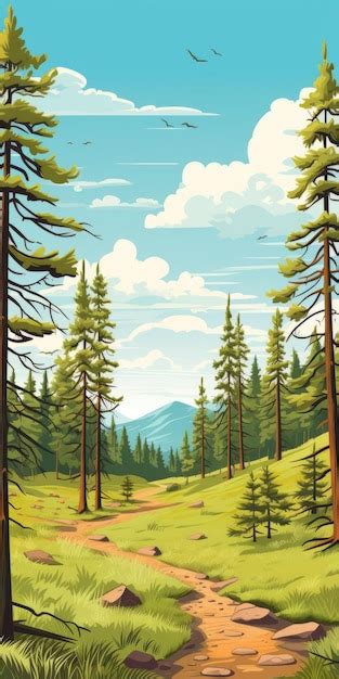 Premium Photo Pine Forest In Rocky Mountains Colorful Cartoon Landscape