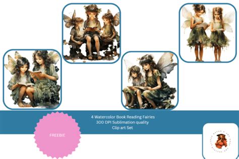 Fairies Reading Books Clip Art Set Gráfico por littleravensartnest