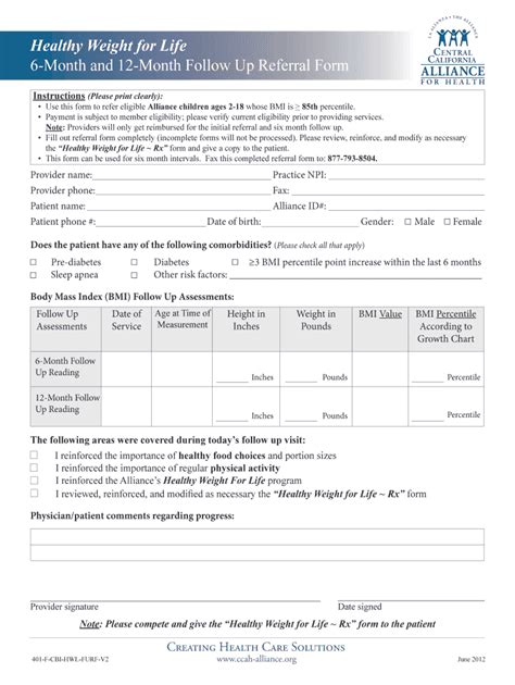 Fillable Online Ccah Alliance Month And Month Follow Up Referral