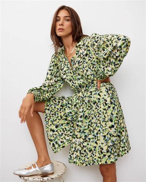 Oliver Bonas Marble Print Shirt Mini Dress In Green Lyst