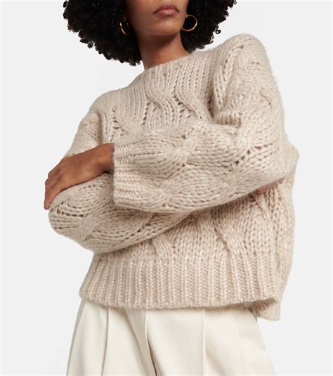 Cable Knit Mohair Blend Sweater In Beige Brunello Cucinelli Mytheresa