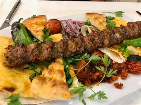 Turkish Adana Kebab / Kebap with Flatbread at Oriental Restaurant Stock ...