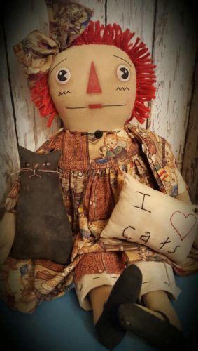 Primitive Raggedy Ann Doll W Cat Pillow Annie I Love Cats