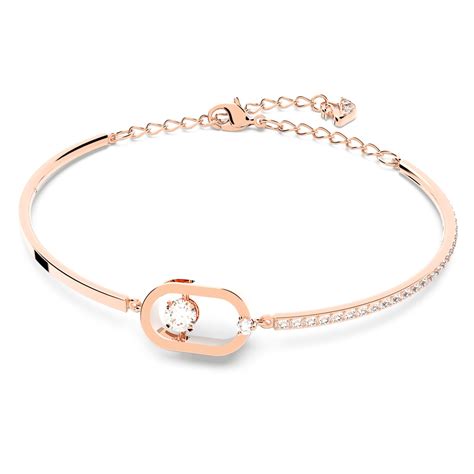 Swarovski Sparkling Dance Bracelet Round Cut Oval Shape White Rose Gold Tone Plated