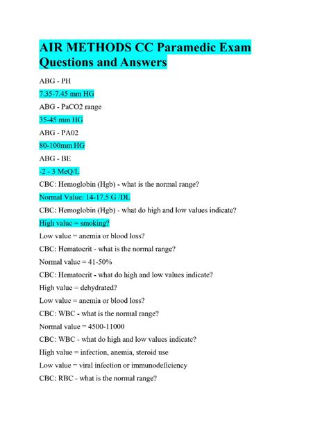 AIR METHODS CC Paramedic Exam Questions and Answers | Exams Health