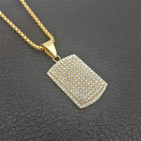 Hip Hop Iced Out Bling Full Strass Collana Hipster Uomo Colore Oro