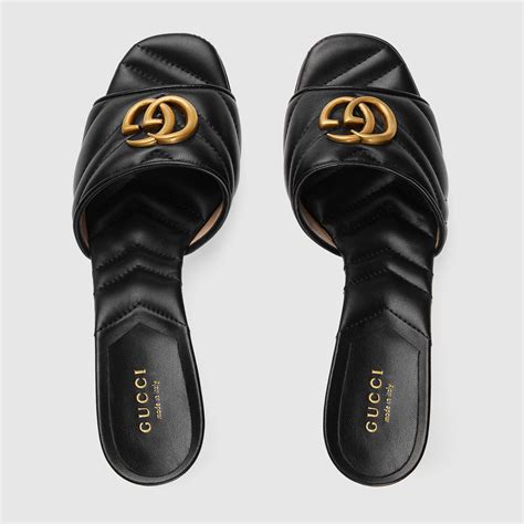 Womens Double G Slide Sandal In Black Leather Gucci® Us