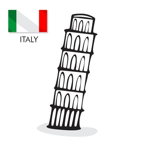 Un Dibujo En Blanco Y Negro De La Torre Inclinada De Pisa Y La Bandera