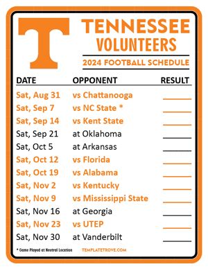 Printable 2024 Tennessee Volunteers Football Schedule