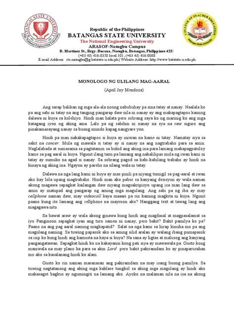 Monologo Ng Ulilang Anak Pdf