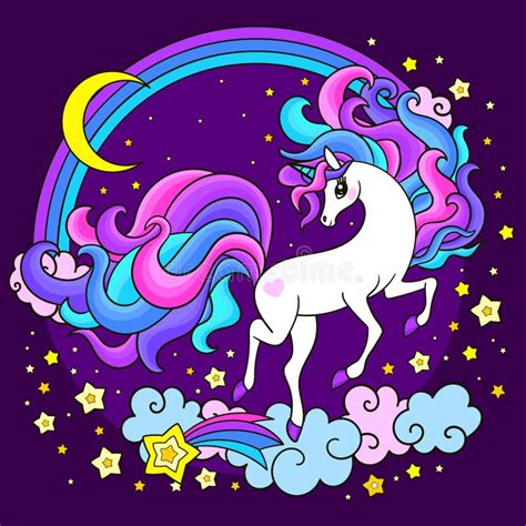 A Cute Unicorn Runs On A Rainbow Black And White Linear Drawing