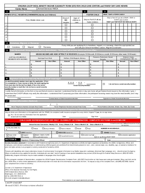 Fillable Online CACFP Meal Benefit Income Eligibility And Enrollment