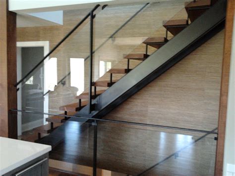 modern stair  open riser glass railing contemporary stairs