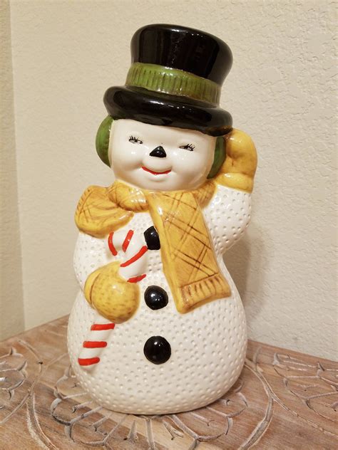 Vintage 115 Smiling Ceramic Snowman Figurine Etsy Snowman Figurine