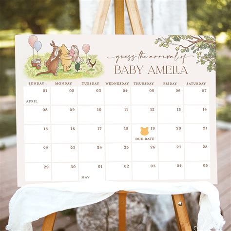 Winnie The Pooh Baby Guess The Due Date Calendar Game Sign Editable