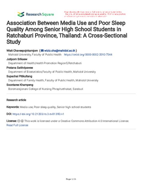 Pdf Association Between Media Use And Poor Sleep Quality Among Senior