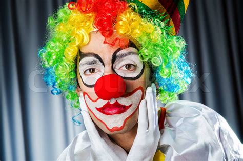 Funny Clown In Studio Shooting Stock Image Colourbox