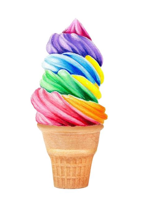 Rainbow Ice Cream Drawing Illustration Fine Art Print Home Etsy