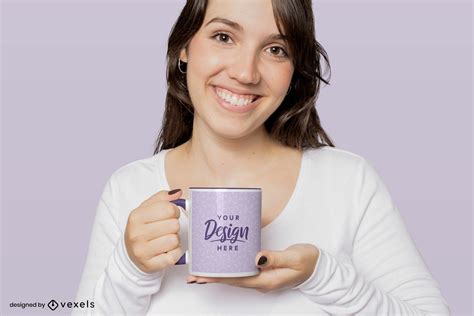 Plantilla Psd Editable De Mujer Sonriendo Sosteniendo Maqueta De Taza