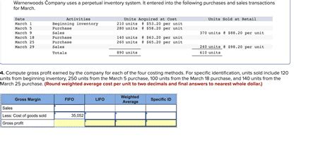 Solved Warnerwoods Company Uses A Perpetual Inventory Chegg