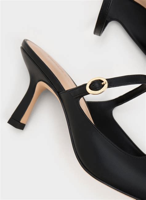 Black Buckle Strap Heeled Mules Charles And Keith Mx