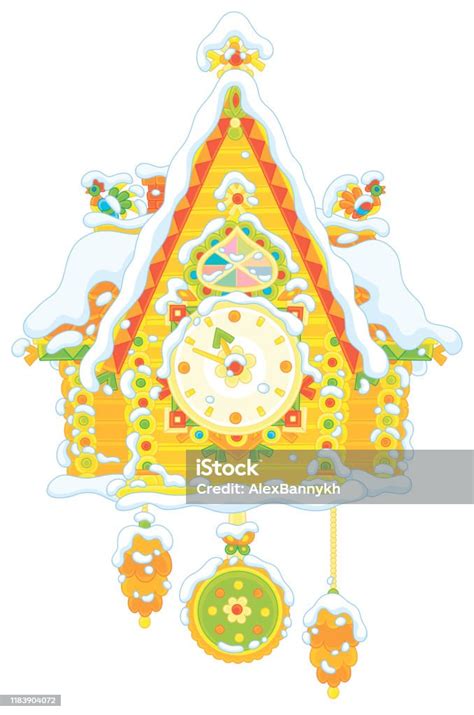 Christmas Snowcovered Cuckooclock Stock Illustration Download Image