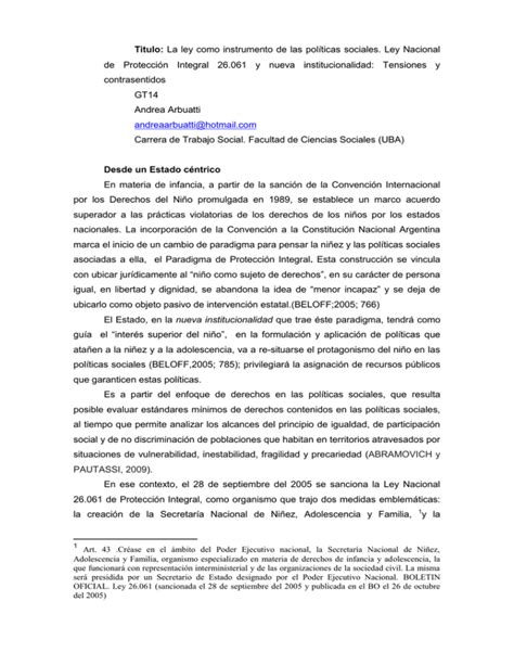 La Ley Como Instrumento De Las Pol Ticas Sociales Ley Nacional De