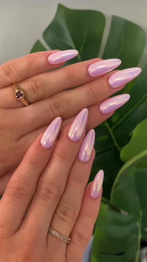 Nail Ideas Pearl Shine Nails Natural Almond Shape Nails Gemstone