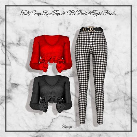 Frill Crop Knit Top And Belt And Tight Pants From Rimings Sims