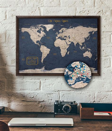 Push Pin Map Executive Style 13x19 Personalized Travel Map Etsy Uk