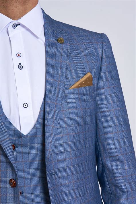 Marc Darcy Light Blue Check Three Piece Suit Marc Darcy George Menswearr