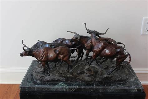 Scarce Herd Of Cattle Bronze By Roy Harris Inspired By Remington At